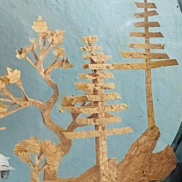 Cork Art Diorama: Intricate Chinoiserie Sculpture with Cranes - Picture 9 of 10